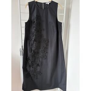 Chico's Black 100% Cotton Shift Dress Beaded 3D Floral Sleeveless Size 1